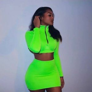 Two piece skirt set lime green